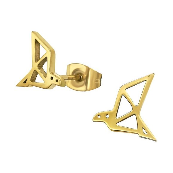 Stainless Steel and Rose Gold Origami Bird Studs - Picture 1 of 12